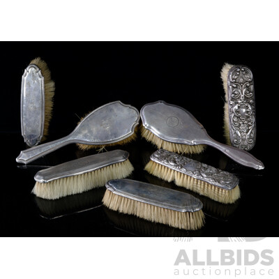 Collection of Vintage Silver Hair and Clothes Brushes, Hallmarks, Birmingham