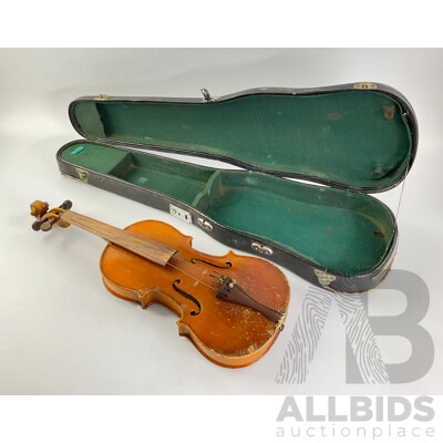 Vintage Lark Violin with Carved Scroll and Case