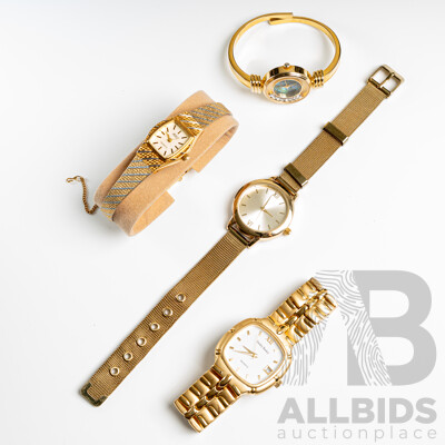 Collection of (4) Ladies Gold Tone Dress Watches Including Adec & Stanley Backer