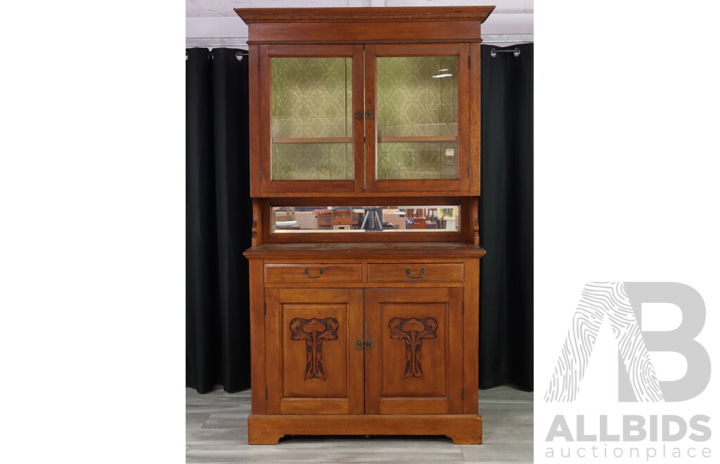 Edwardian Silky Oak Buffet and Hutch