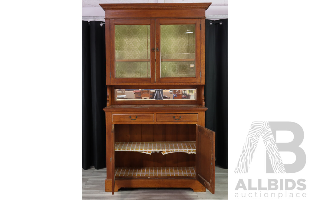 Edwardian Silky Oak Buffet and Hutch