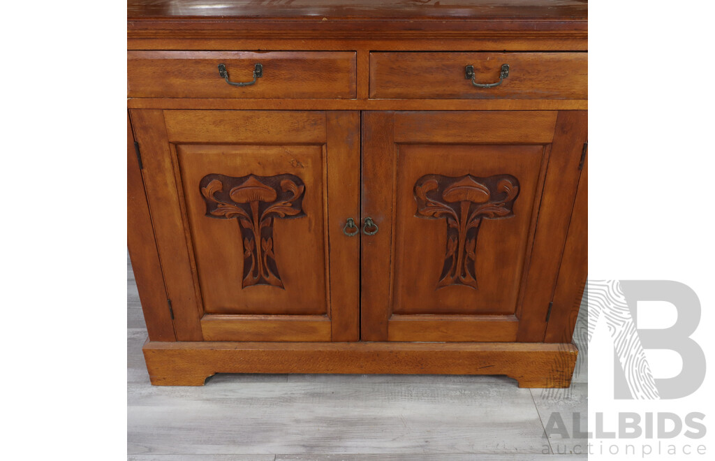 Edwardian Silky Oak Buffet and Hutch