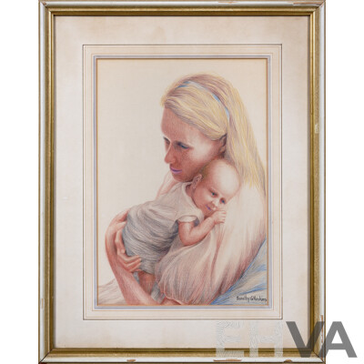 Dorothy G. Hoskins, (20th Century), Mary and Child, (circa Mid-1960s) Original Vintage Aquarelle Crayon