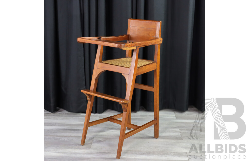 Teak High Chair with Rattan Seat