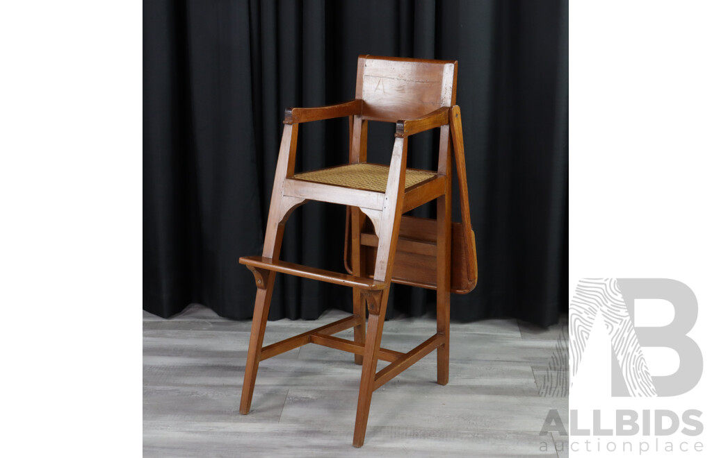 Teak High Chair with Rattan Seat