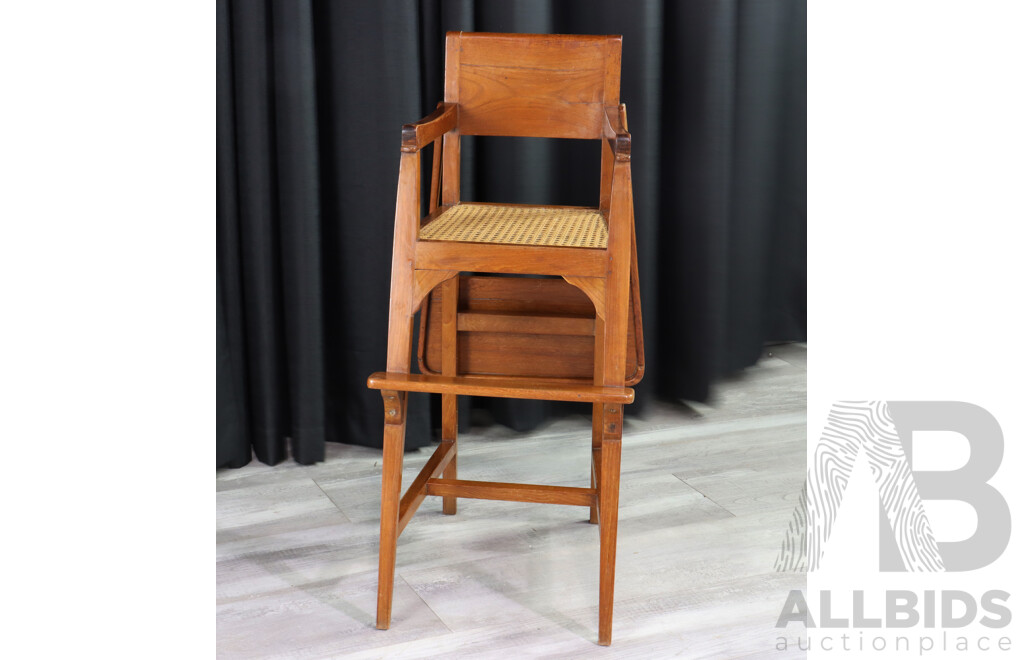 Teak High Chair with Rattan Seat