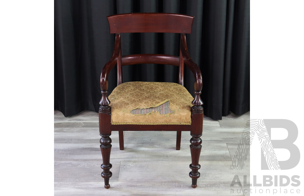 Early Victorian Cedar Carver with Upholstered Seat