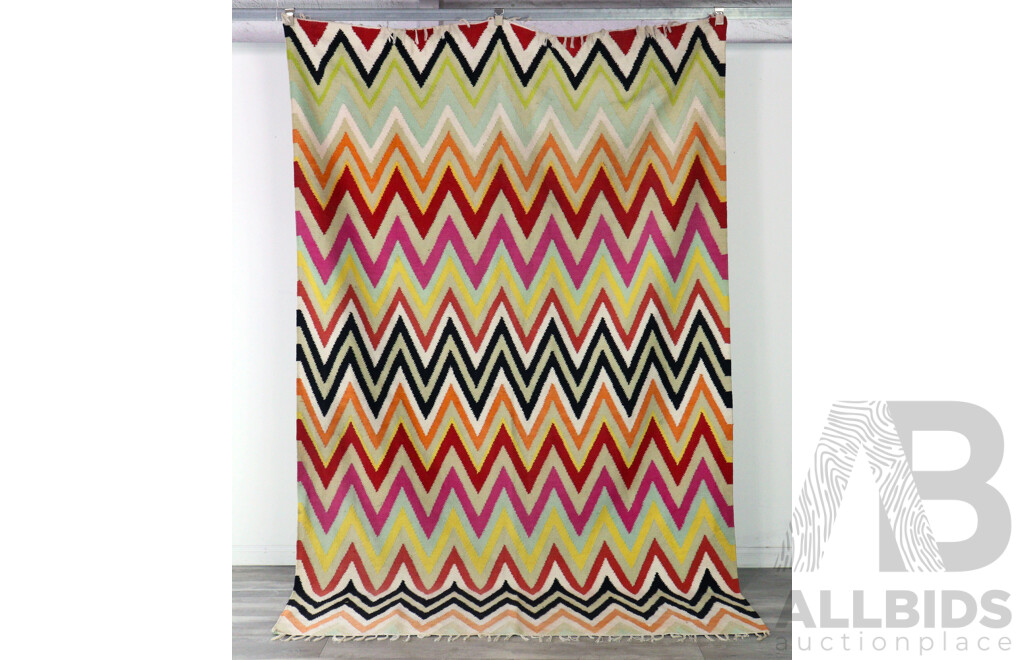 Hand Woven Wool Kilim in Bright Zig Zag Design