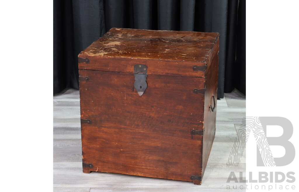 Indonesian Hardwood Lift Top Box with Forged Handles