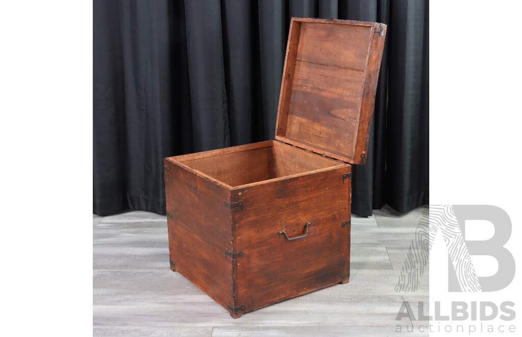 Indonesian Hardwood Lift Top Box with Forged Handles