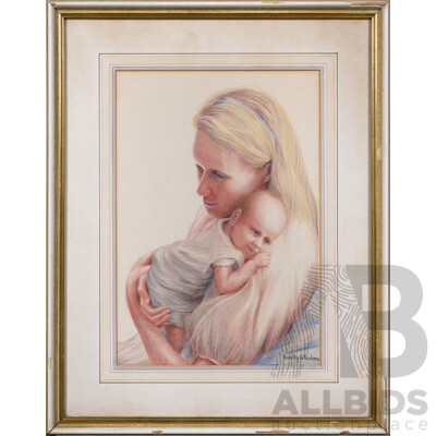 Dorothy G. Hoskins, (20th Century), Mary and Child, (circa Mid-1960s) Original Vintage Aquarelle Crayon