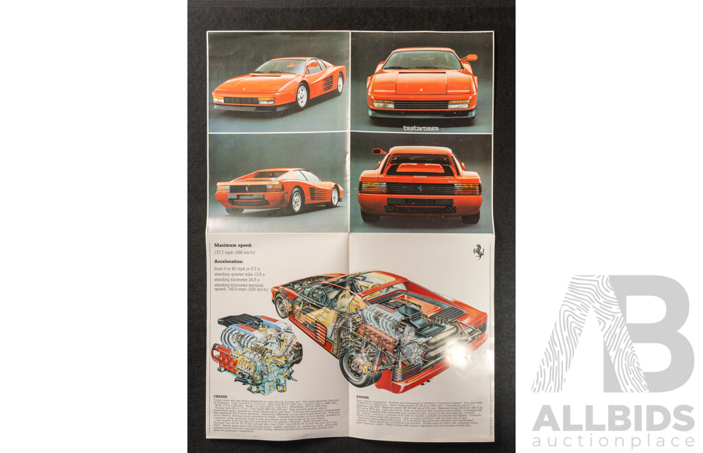 Genuine Ferrari - A Large Format 1984 Ferrari Testarossa Colour Brochure (N. 327/84 - 10M/10/84)