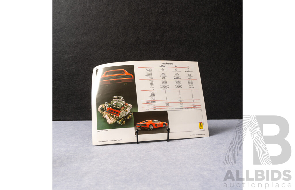 Genuine Ferrari - A July 1992 Ferrari Model Range Colour Sales Brochure as Published by Maranello Concessionaires Limited. 512 TR to Front Cover