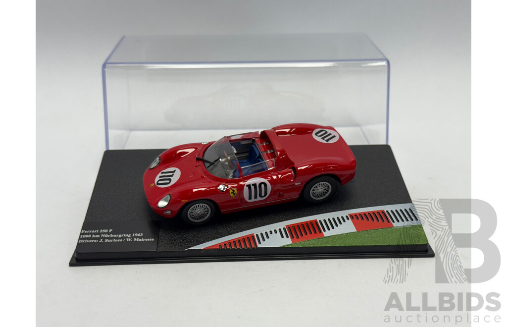 Altaya 1963 Ferrari 250 P #110 1000km Nurburgring Winner Surtees / Malresse Rosso Corsa Red 1:43 Scale Model Car - New