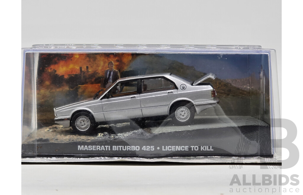 GE Fabbri Ltd 1987 Maserati Biturbo 425i Silver - James Bond 007 Licence to Kill 1:43 Scale Model Car - Sealed in Blister