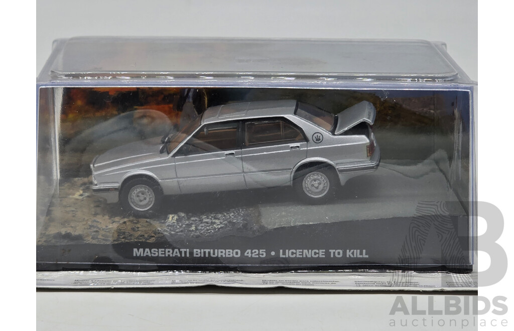 GE Fabbri Ltd 1987 Maserati Biturbo 425i Silver - James Bond 007 Licence to Kill 1:43 Scale Model Car - Sealed in Blister