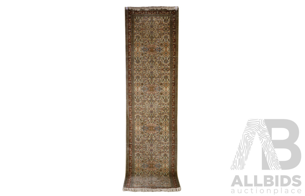 Hand Knotted Silk Sub Continental Persian Style Hallway Runner