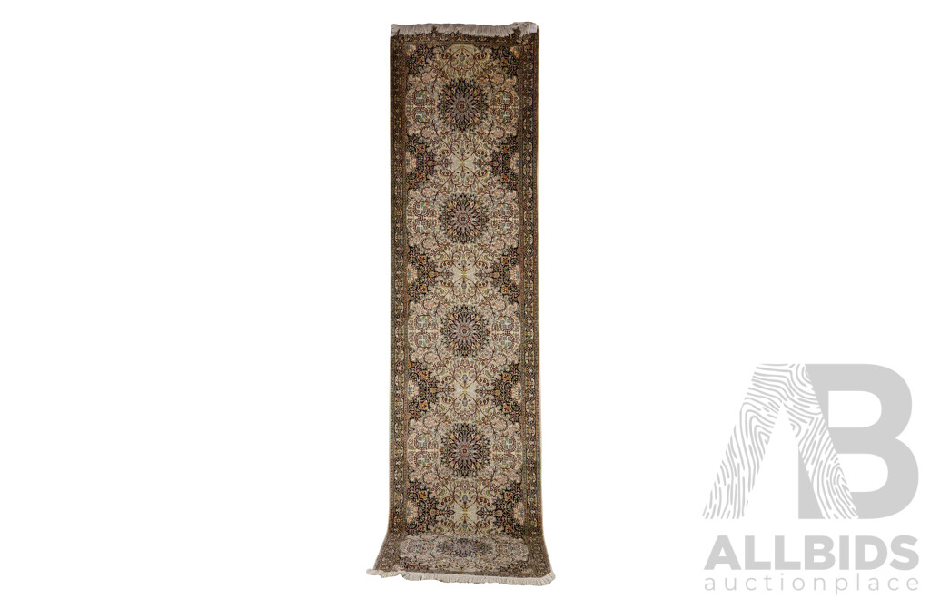 Hand Knotted Silk Sub Continental Persian Style Hallway Runner