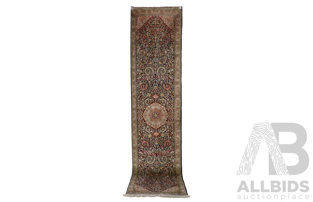 Hand Knotted Silk Sub Continental Persian Style Hallway Runner