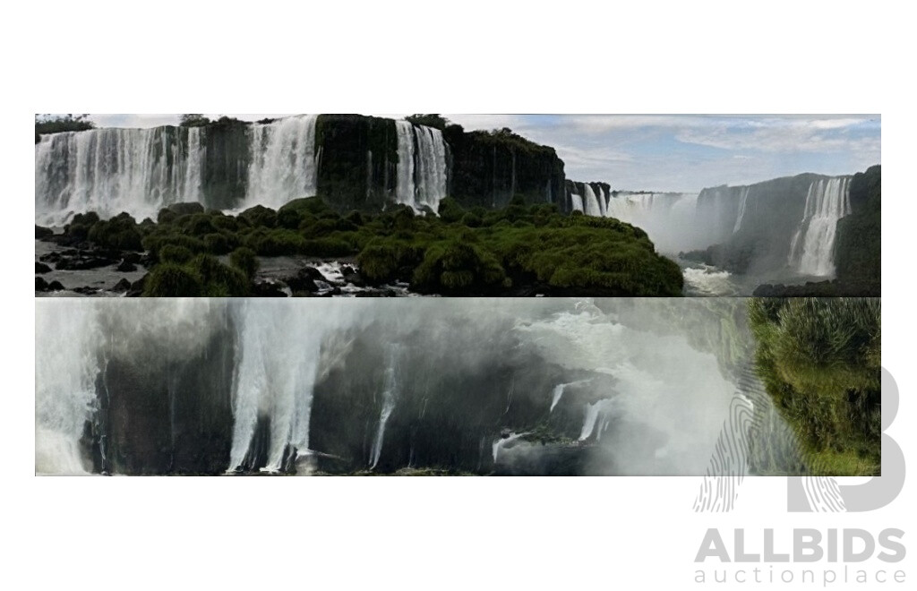 Artists Unknown, (20th Century), Waterfalls, Lovely Pair of Photograph Prints on Canvas, 19 x 88 cm (2)
