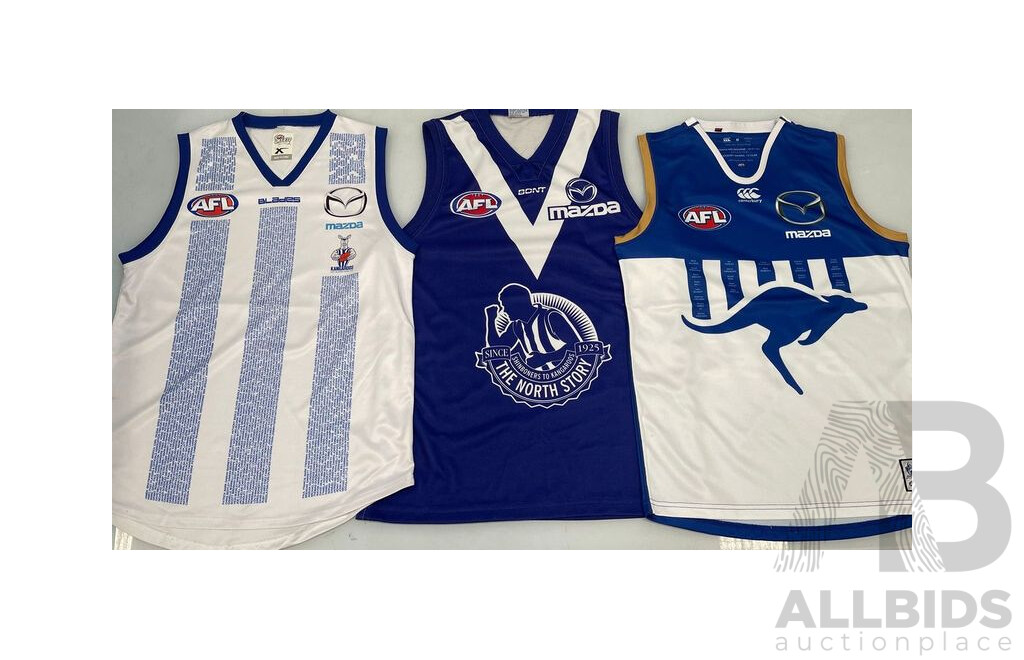 North Melbourne Kangaroos Commemorative Guernseys - Lot of 3