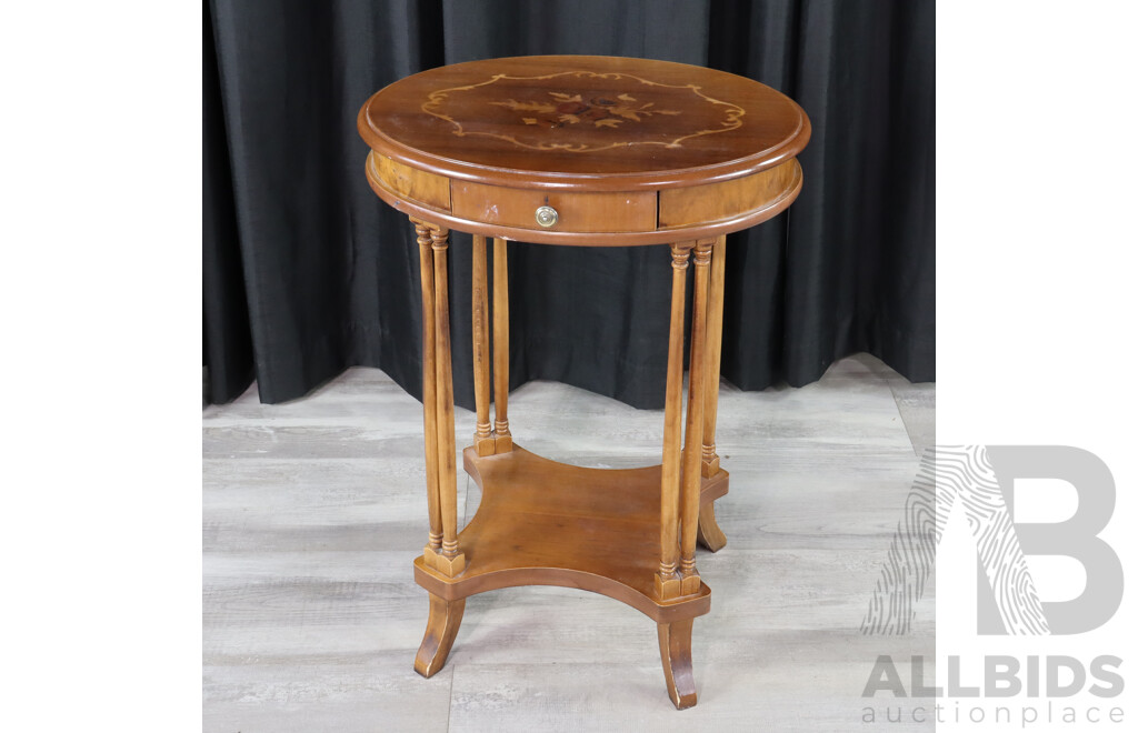 French Style Inlayed Side Table with Single Drawer