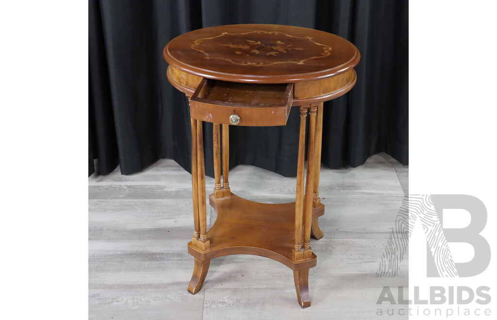 French Style Inlayed Side Table with Single Drawer