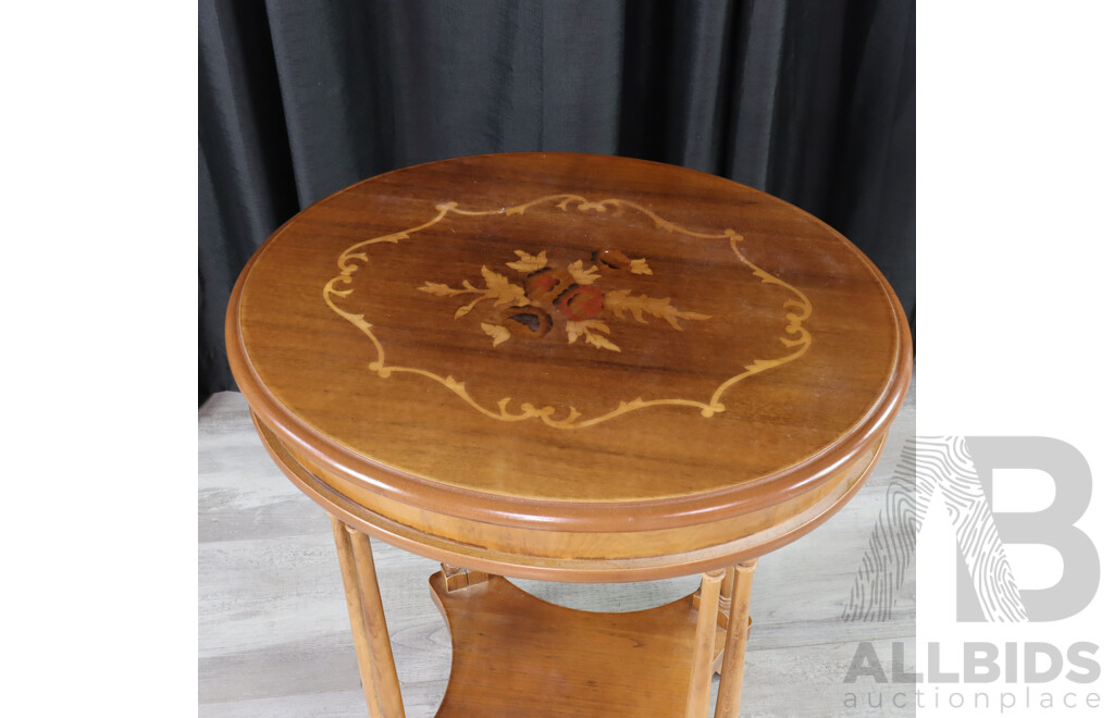 French Style Inlayed Side Table with Single Drawer