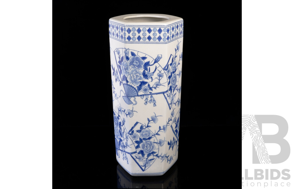 Chinese Porcelain Hexagonal Form Umbrella Stand with Blue and White Decoration