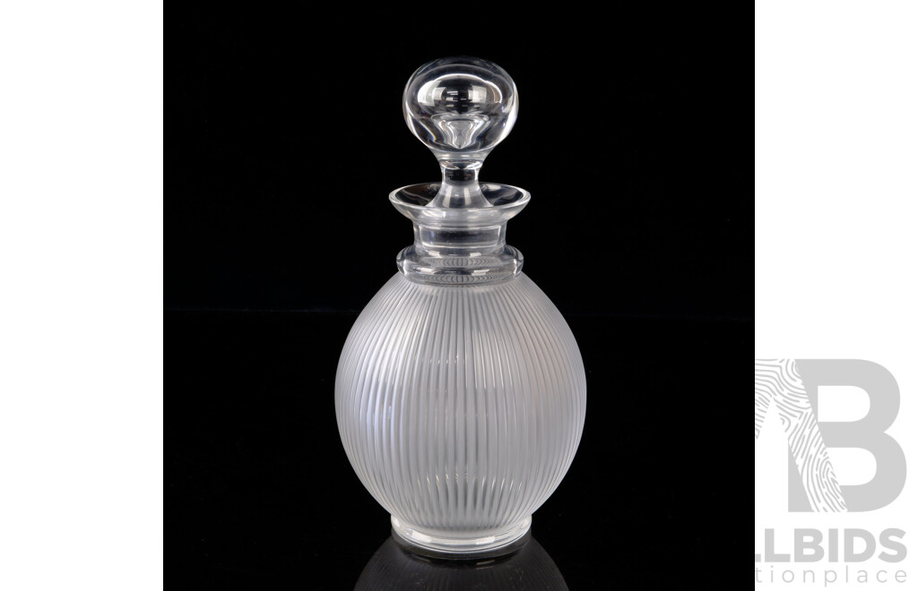 French Lalique Glass Ribbed Decanter with Stopper