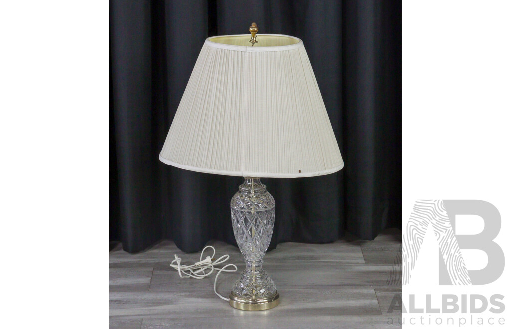 Cut Glass Table Lamp with Pleated Shade