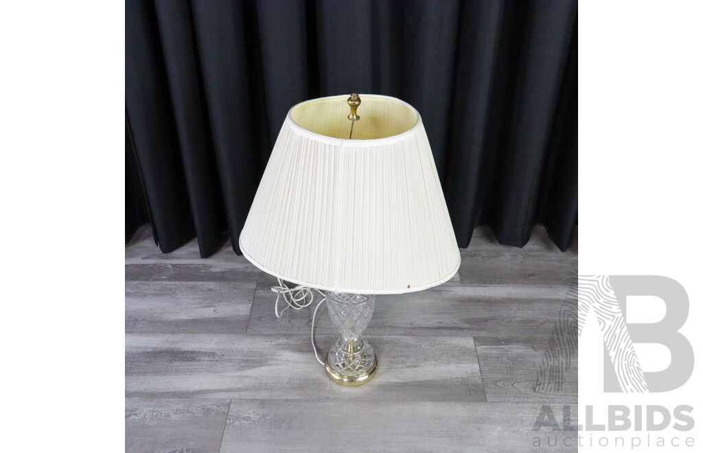 Cut Glass Table Lamp with Pleated Shade