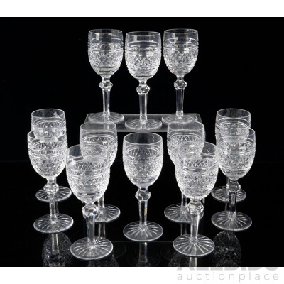 Set 12 English Waterford Cut Crystal Wine Glasses