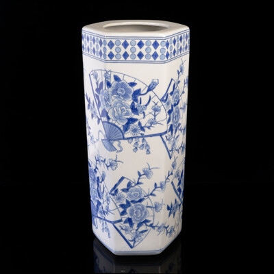 Chinese Porcelain Hexagonal Form Umbrella Stand with Blue and White Decoration