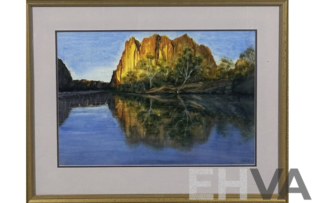 Theo Kirkham (20th Century), Sunshine on Cliff, Near Anglesea and Victorian Farmland, Trio of Wonderful Watercolour Landscapes, 56 x 73 cm (frame largest) (3)