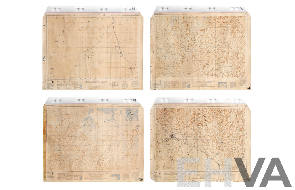 Collection of Four Vintage Maps of the Northern Territory - Larrimah, Katherine, Mount Evelyn & Milingimbi, Paper on Canvas, 57 x 80 cm (largest) (4)