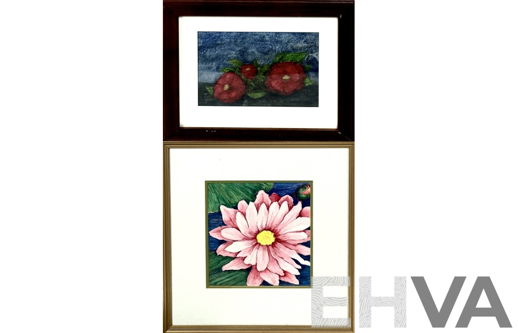 Judith Boaler, (20th Century, Australian), Camellias, Mixed Media, 35 x 43 cm (frame) & Water Lily II, Ink on Arches Paper, 45 x 42 cm (frame) (2)