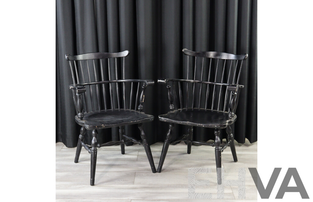 Pair of Black Fan Back Dining Chairs