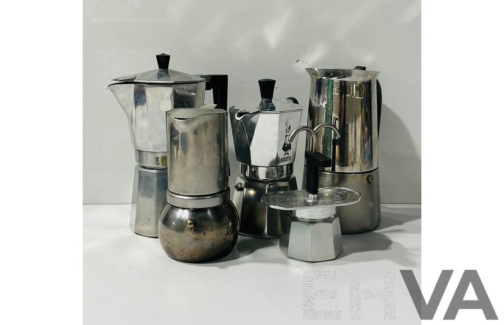 Collection Retro Aluminum Coffee Percolators Including Bialetti, Stella and More