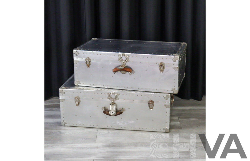 Pair of Graduated Aluninium Shipping Trunks