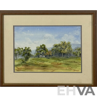 Theo Kirkham (20th Century), Sunshine on Cliff, Near Anglesea and Victorian Farmland, Trio of Wonderful Watercolour Landscapes, 56 x 73 cm (frame largest) (3)