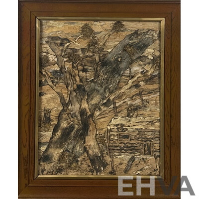 Walter Wrigley, (20th Century, Australian), Bush House I and II, Pair of Vintage Australian Paperbark & Other Natural Materials, 73 x 61 cm (largest frame) (2)