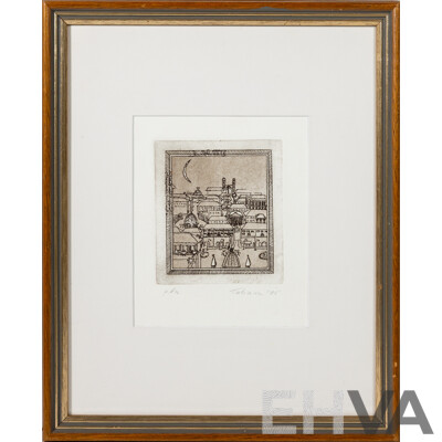 Tatiana, (20th Century), City Scape Under Moonlight, (1995), Etching, 37.5 x 30.5 cm (frame)