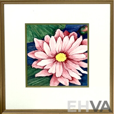 Judith Boaler, (20th Century, Australian), Camellias, Mixed Media, 35 x 43 cm (frame) & Water Lily II, Ink on Arches Paper, 45 x 42 cm (frame) (2)