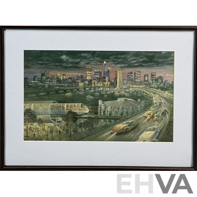 Paul Galy, (20th Century, Australian), Sydney Skyline Reproduction Colour Print on Canvas Card of Original, 41 x 55 cm (frame)