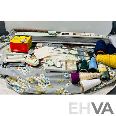 Vintage Empisal Knitting Machine with Several Accessories and Wool