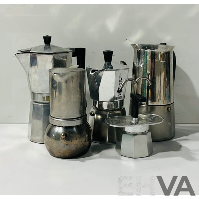 Collection Retro Aluminum Coffee Percolators Including Bialetti, Stella and More
