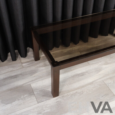 Timber Based Coffee Table with Smokey Glass Top