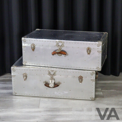 Pair of Graduated Aluninium Shipping Trunks