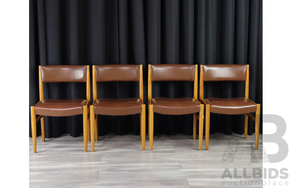 Set of Four Retro Dining Chairs with Vinyl Upholstery